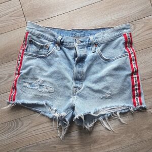 Levi's Light Blue Jean Shorts with Red Stripe